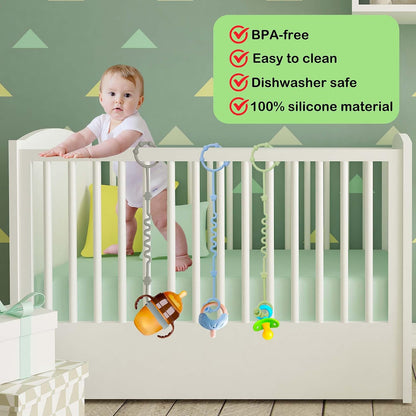 Silicone Baby Toy Straps and Pacifier Clips for Car Seats, High Chairs, Strollers, Cribs, and Rocking Chairs