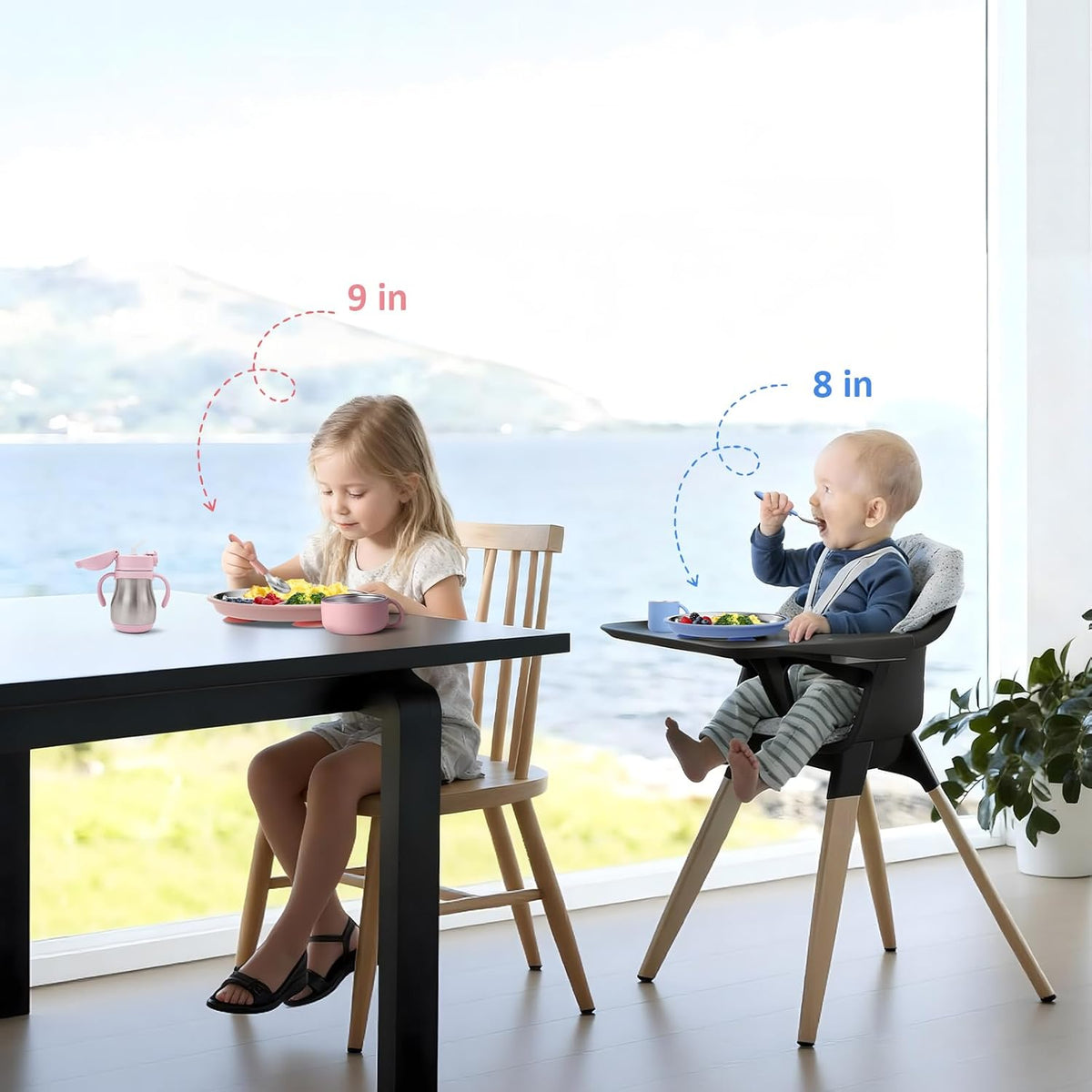 Stainless Steel Divided Suction Plates for Toddlers - 8-Inch Non-Toxic, Non-Slip Snack Dishes with Removable Silicone Suction - Set of 3 in Blue, Gray, and Beige