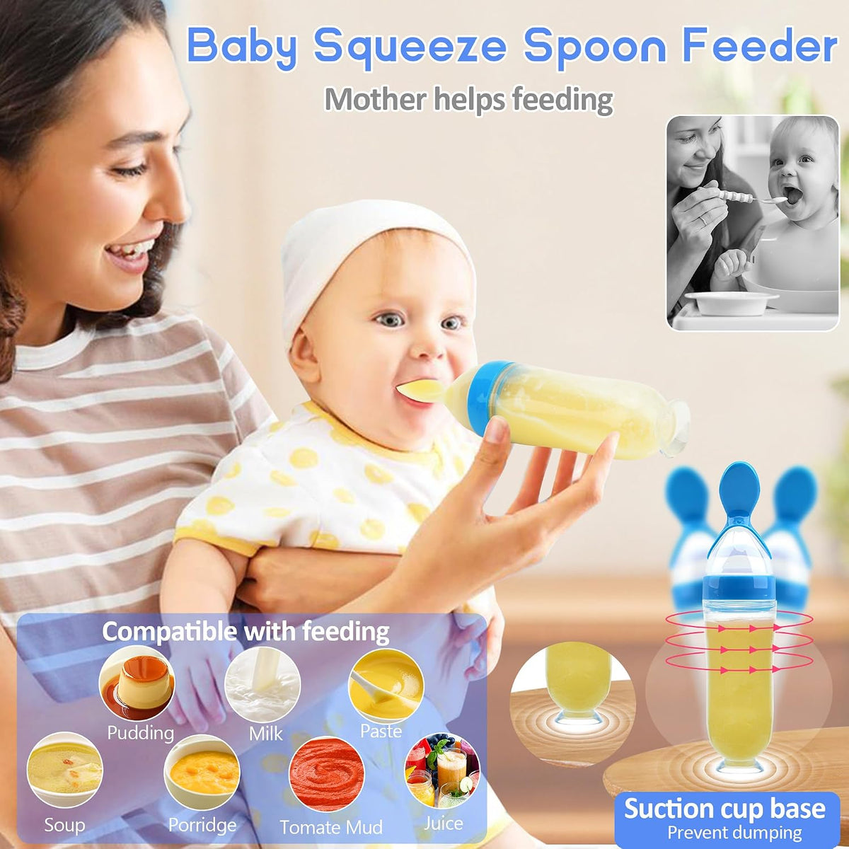 Baby Fruit Feeder Pacifier Set - 12 Pack | Includes 2 Infant Food Feeders and 1 Baby Food Dispensing Spoon | Silicone Teething Fruit Teethers for Infants (Blue)