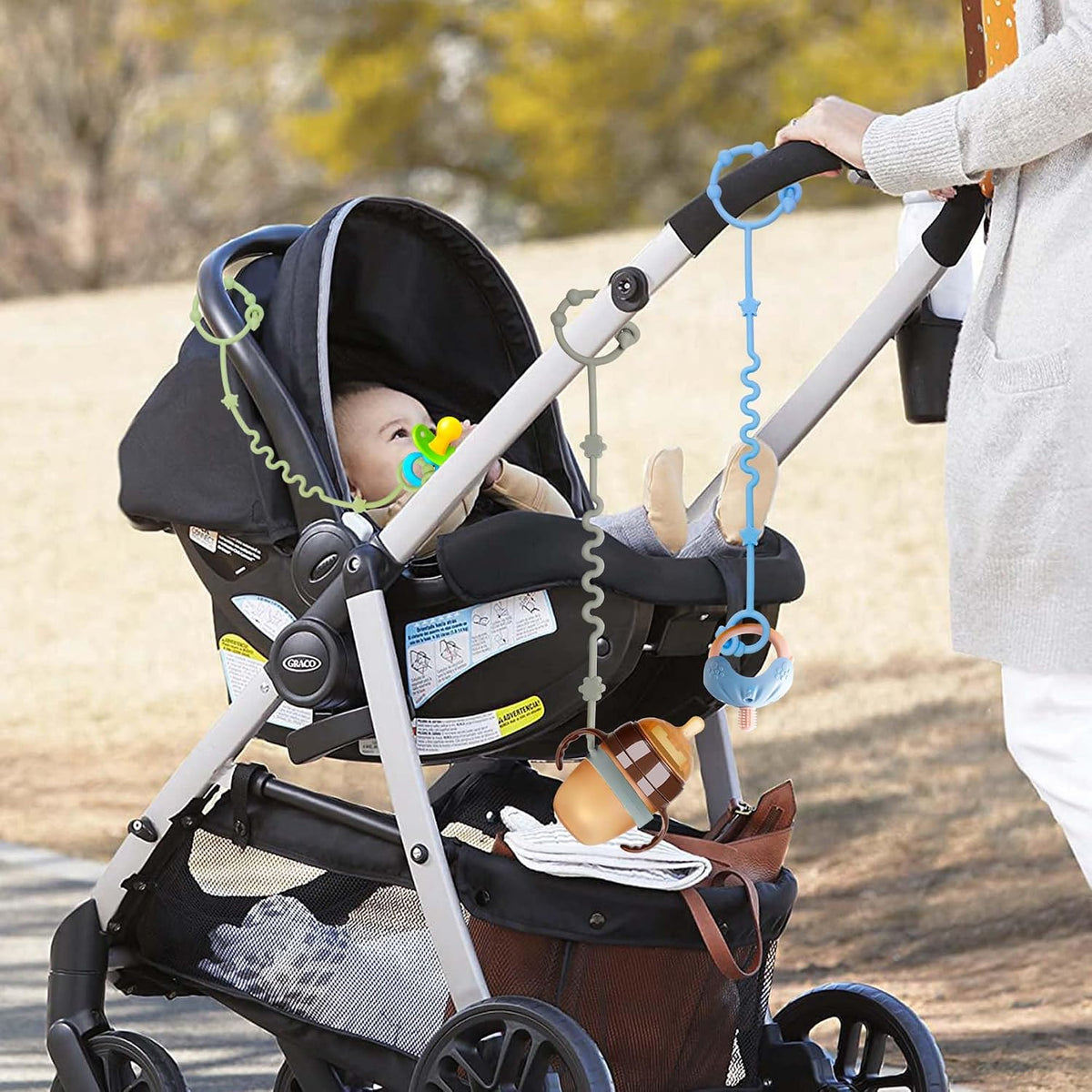 Silicone Baby Toy Straps and Pacifier Clips for Car Seats, High Chairs, Strollers, Cribs, and Rocking Chairs