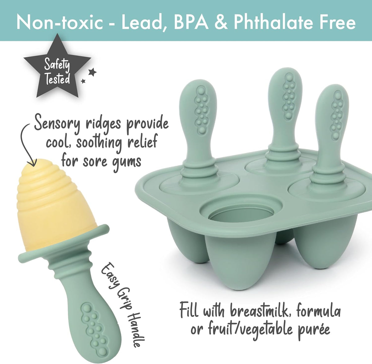Silicone Petite Popsicle Mold - BPA-Free Baby Teether Pops - Dishwasher Safe - Suitable for 4 Months and Up