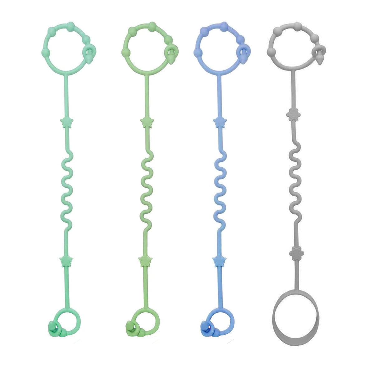 Silicone Baby Toy Straps and Pacifier Clips for Car Seats, High Chairs, Strollers, Cribs, and Rocking Chairs